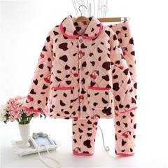 Autumn and winter thick long sleeved jacket ladies pajamas quilted coral velvet warm size mink cashmere Home Furnishing suit XL (162CM-165CM 120 Jin -135 Jin) Cherry milk cow
