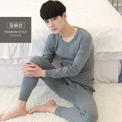 Men's long johns suit thin cotton cotton sweater size V round collar youth cotton underwear in winter 5XL [for 200-225 Jin] Round neck deep ramie ash