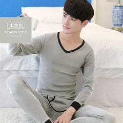 Men's long johns suit thin cotton cotton sweater size V round collar youth cotton underwear in winter 5XL [for 200-225 Jin] V collar - medium grey