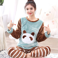 In autumn and winter, thickening, adding fertilizer, increasing code cotton, flannel pajamas, women's suit, 200 pounds fat mm coral velvet home clothes XL (120-135 Jin) brown