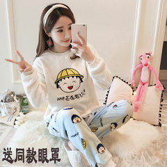 In autumn and winter, thickening, adding fertilizer, increasing code cotton, flannel pajamas, women's suit, 200 pounds fat mm coral velvet home clothes XL (120-135 Jin) Milky white