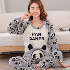 In autumn and winter, thickening, adding fertilizer, increasing code cotton, flannel pajamas, women's suit, 200 pounds fat mm coral velvet home clothes XL (120-135 Jin) gray