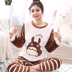 In autumn and winter, thickening, adding fertilizer, increasing code cotton, flannel pajamas, women's suit, 200 pounds fat mm coral velvet home clothes XL (120-135 Jin) Chocolate