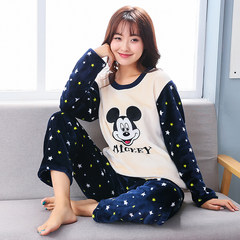 In autumn and winter, thickening, adding fertilizer, increasing code cotton, flannel pajamas, women's suit, 200 pounds fat mm coral velvet home clothes XL (120-135 Jin) Sky blue