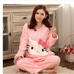 In autumn and winter, thickening, adding fertilizer, increasing code cotton, flannel pajamas, women's suit, 200 pounds fat mm coral velvet home clothes XL (120-135 Jin) KT cat