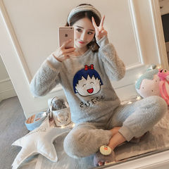 Autumn and winter pajamas, winter long sleeves coral plush, sweet cute plush plush students home suit Exquisite gifts Sweet Plush grey