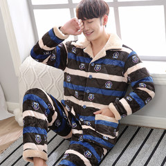 Winter mink cashmere three thicker XL and clip cotton pajamas coral velvet suits with velvet warm suit Home Furnishing M [three layers thickened extra thick] 3581 (male) mink hair