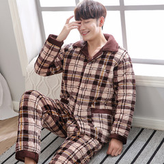 Winter mink cashmere three thicker XL and clip cotton pajamas coral velvet suits with velvet warm suit Home Furnishing M [three layers thickened extra thick] 3583 (male) mink hair