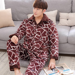 Winter mink cashmere three thicker XL and clip cotton pajamas coral velvet suits with velvet warm suit Home Furnishing XL [three layers thickened extra thick] 3592 (male) mink hair