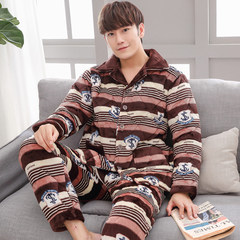 Winter mink cashmere three thicker XL and clip cotton pajamas coral velvet suits with velvet warm suit Home Furnishing XL [three layers thickened extra thick] 3589 (male) mink hair