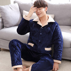 Special offer every day [] men and women pajamas winter mink cashmere Home Furnishing suit three thick layer of warm cotton pajamas XL [three layers thickened extra thick] Royal Blue