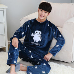 Autumn and winter Coral Fleece Pajamas with cashmere flannel young male cartoon add fertilizer XL Home Furnishing suit Standard 4XL [230 catties] The big white man