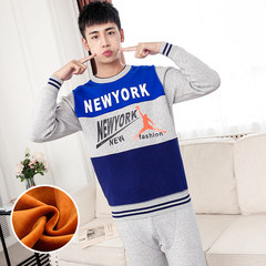 Young students underwear female children with male cashmere cotton long johns suit winter high school students 3XL Young boy: 53 blue Jordan