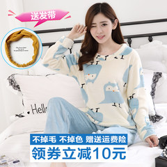Female student winter pajamas cartoon Korean sweet coral fleece flannel house coat thick warm winter M (155-160CM/85-100 Jin) Lead coupons to buy 39.8 do not lose hair does not fade