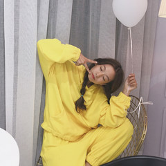 Autumn dress women's new 2017, sweet fluffy loose sleeve pajamas, leisure home wear suits two sets of students F yellow
