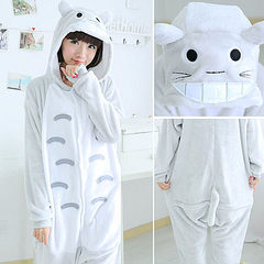 Cartoon conjoined pajamas, cute animal dinosaurs, Picacho, men and women, autumn and winter coral velvet flannel lovers home wear L= [168-177 height] Shoes + paws Totoro