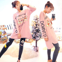 Korean style pajamas female autumn thin, sweet, fresh and lovely, can wear long sleeved casual home clothing, cartoon set winter M Pink