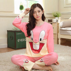 Korean style pajamas female autumn thin, sweet, fresh and lovely, can wear long sleeved casual home clothing, cartoon set winter M Pink Bunny