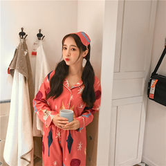 韩版秋季时尚小清新可爱卡通长袖睡衣套装学生休闲家居服两件套女 S 星月暗红