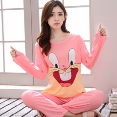 Summer long sleeve thin cotton ladies pajamas, spring fat mm add fertilizer, increase code 200 Jin loose home suit set M [80-100 Jin] 905 Bugs Bunny