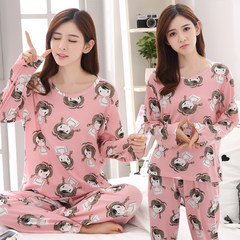 Summer long sleeve thin cotton ladies pajamas, spring fat mm add fertilizer, increase code 200 Jin loose home suit set M [80-100 Jin] 901 little girls