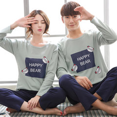 Special offer every day during the spring and autumn winter Korean cartoon couple long sleeved pajamas men women size cotton Home Furnishing suit Female L-100-115 Jin Emerald green