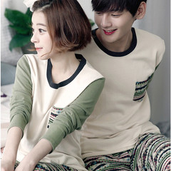 Spring and autumn autumn winter female lovers pajamas cotton long sleeved suit Home Furnishing male cute cartoon lovers pajamas Female L code (suggested 100-115 Jin) stripe