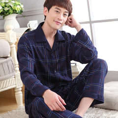 Special offer every day in young men's cotton pajamas Mens Long sleeve cardigan old cotton pajamas in spring and Autumn XXXL recommends 165-195CM180-210 Jin 91 blue