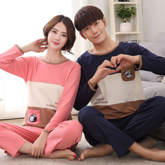 Summer and spring lovers pajamas, cotton long sleeves, winter ladies' pajamas, winter students' men's home suit Male XL code [130-150 Jin] Nine thousand nine hundred and two