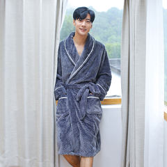 Autumn and winter flannel bathrobe female couple coral velvet robe thickened in the long section of female female man Home Furnishing wear pajamas S/M (less than 130 Jin) Charcoal grey (male)