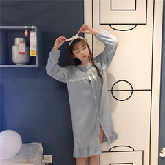 Heavy coral velvet pajamas female autumn and winter sweet and lovely students, flannel big size home suit tide M 6604 blue