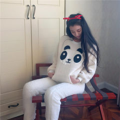Heavy coral velvet pajamas female autumn and winter sweet and lovely students, flannel big size home suit tide M Panda apricot