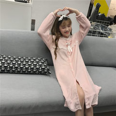 Heavy coral velvet pajamas female autumn and winter sweet and lovely students, flannel big size home suit tide M 6604 Pink