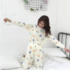 Heavy coral velvet pajamas female autumn and winter sweet and lovely students, flannel big size home suit tide M Apricot meter