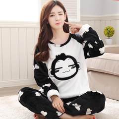 Coral Fleece Pajamas female winter fat mm add fertilizer increased thick flannel suit Home Furnishing XXL 200 kg suit Standard L code (100-120 Jin) Lovely white monkey