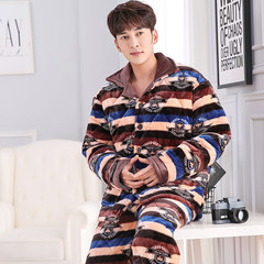 Three layer thickening coral velvet cotton pajamas, men's winter flannel clothes, middle-aged dads, middle aged and old people suits XL code recommends weight 110-130 Zhang Hui