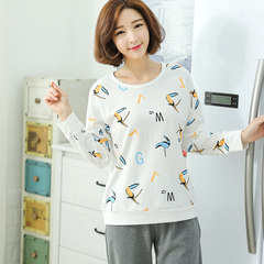 In spring and Autumn period, the Korean version of pajamas, autumn cotton, long sleeves, lovely and sweet, student girl home wear leisure thin set M white