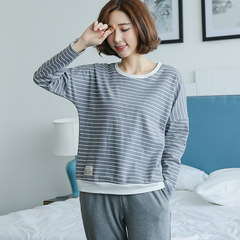 In spring and Autumn period, the Korean version of pajamas, autumn cotton, long sleeves, lovely and sweet, student girl home wear leisure thin set M Dark grey