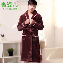 Xiang Zi son Nightgown female winter warm flannel male couple thickened lengthened sexy bathrobe youth clothing pajamas Home Furnishing F Dark brown