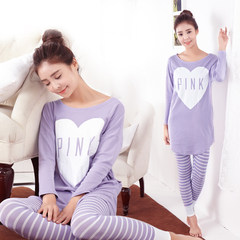 Pajamas lady autumn and winter cotton long sleeve Han edition sweet and lovely cotton spring and autumn cartoon winter suit family clothing Female L code [165, collection gift] Long sleeve _QH8016 purple