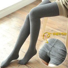 800D cotton brushed thin vertical stripes with velvet pantyhose in autumn and winter warm stovepipe socks socks tights F [flat feet] black
