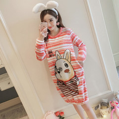 Autumn and winter female Nightgown coral fleece XL long cute flannel warm pajamas clothing Home Furnishing Korean Students XXL code (135-150 Jin) New big rabbit (gift collection)