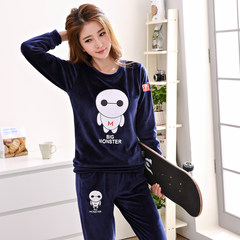 Autumn and winter pajamas female coral fleece thin can wear flannel suit Home Furnishing thick spring section Adidas Collection purchase priority delivery to send small gifts Big white blue