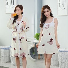 Korean female winter Coral Fleece Pajamas nightdress thick flannel gown two piece long sleeved robe Home Furnishing autumn clothes L code [suggestion 100-120 Jin] Two pieces of exploding stars