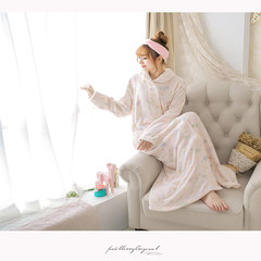 Cute girls female flannel gown of autumn and winter Clubman thickened coral fleece bathrobe Nightgown long sleeved pajamas F C apricot powder super robe buckle