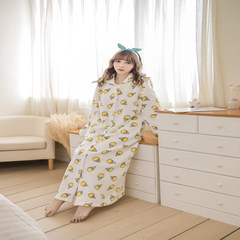 Cute girls female flannel gown of autumn and winter Clubman thickened coral fleece bathrobe Nightgown long sleeved pajamas F E ice Ling Ling super robe buckle
