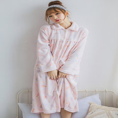 Cute girls female flannel gown of autumn and winter Clubman thickened coral fleece bathrobe Nightgown long sleeved pajamas F The bottle of pink robe in the long section of length 108