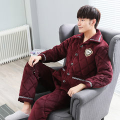 Cotton pajamas, men's winter three layer thickening flannel pajamas, men's autumn and winter coral velvet home clothing warm suit L N8008