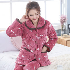 The three layer of thick flannel pajamas in winter suit coral velvet warm winter jacket cute Korean clothing Home Furnishing XXL Five hundred and thirty-two