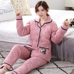 Special clearance pajamas ladies, autumn winter three layer thickening cotton, cotton big size cotton clip, winter home suit M (80-100 Jin) pure cotton heavy plate H3301